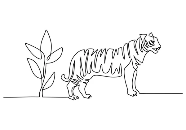 One Continuous Single Line Hand Drawing International Tiger Day Big — Vetor de Stock