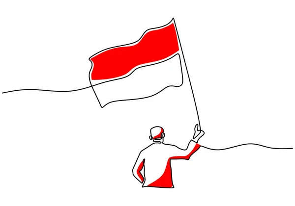 One Continuous Single Line Hand Drawing Indonesia Independence Day Man — Stockvector