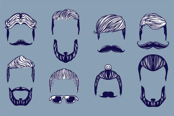 Various Hair Mustache Vector Illustration Set Monochrome Style — 图库矢量图片