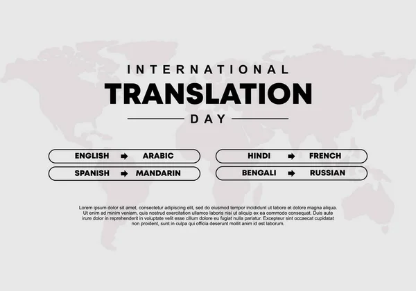 International Translation Day Background Banner Poster Earth Map Words Translation — Vector de stock