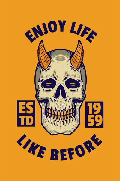 skull head with horn card poster vector illustration