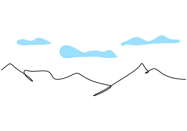 One Continuous Single Line Hand Drawing Mountain View Isolated White — 图库矢量图片