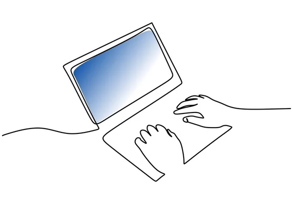 One Continuous Single Line Hand Drawing Hand Typing Laptop Isolated — Stockvektor