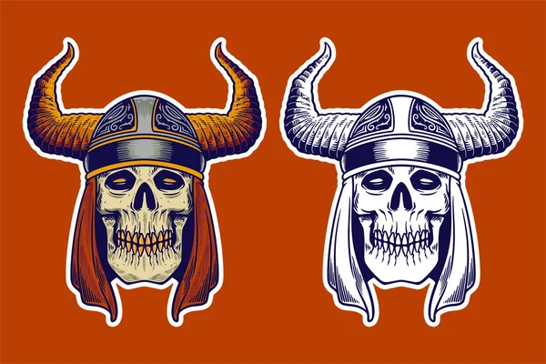 skull head wear viking helmet vector illustration