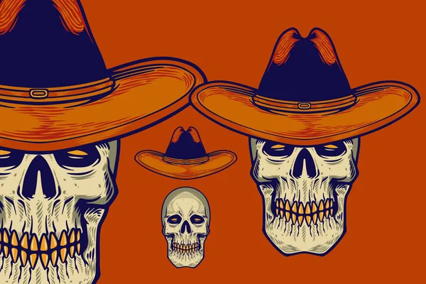 Skull Head Cowboy Hat Vector Illustration — Stockvector