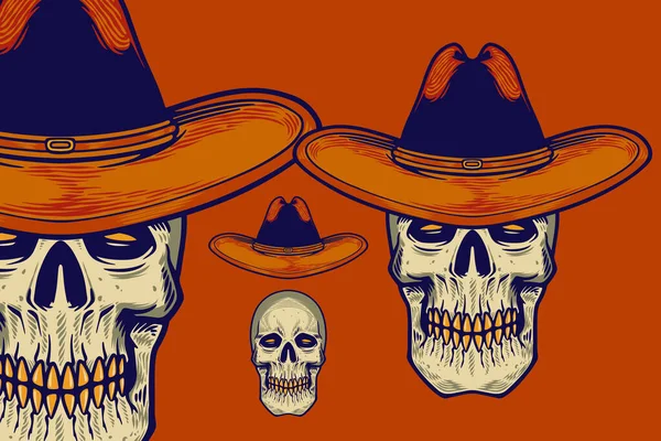 skull head with cowboy hat vector illustration