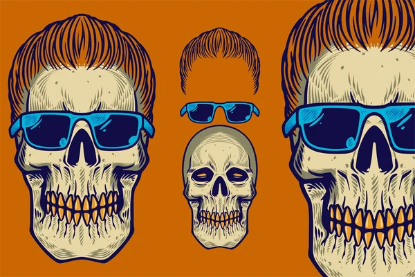 Skull Head Hair Glasses Vector Illustration — Stockvector
