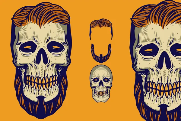 Skull Head Hair Beard Vector Illustration — Stockvektor