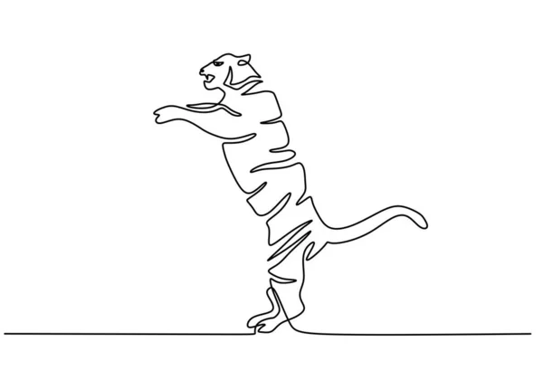 One Continuous Single Line Hand Drawing International Tiger Day Standing — Archivo Imágenes Vectoriales