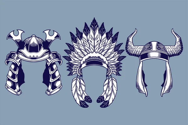 various headdress vector illustration set monochrome style