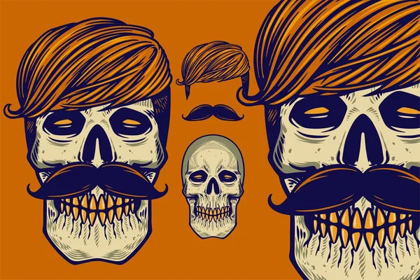 skull head with hair and mustache vector illustration