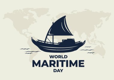 World maritime day background with earth map and big ship.