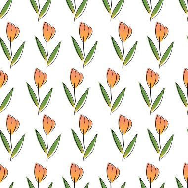 Elle çizilmiş turuncu çiçeklerin beyaz arka planda izole edilmiş deseni.