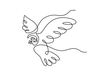 Uluslararası baykuş farkındalığı için beyaz arka planda izole edilmiş tek bir uçan baykuş hattı.