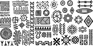 Kırk sekiz kabile etnik el çizimi elementleri. Aztek kabilesi çizimleri..