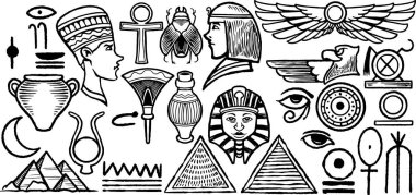 28 kabile etnik el çizimi elementleri. Mısır kabilesi çizimleri.