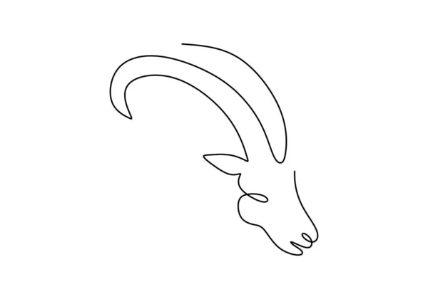 One Continuous Single Line Hand Drawn Goat Sheep Head Isolated — Stock Vector