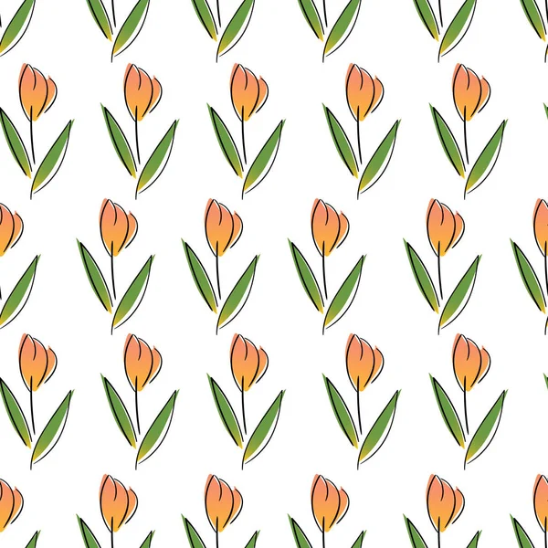 Modèle Sans Couture Dessiné Main Fleurs Orange Isolées Sur Fond — Image vectorielle