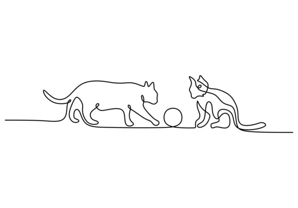 Jedna Souvislá Jedna Řada Kočka Hrát Míč Pro Mezinárodní Kočičí — Stockový vektor