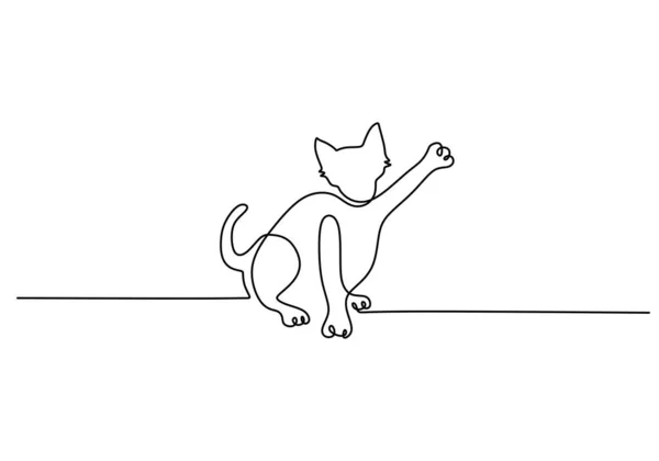 Одна Безперервна Одинарна Лінія Стоячої Кішки Міжнародного Дня Кота Ізольована — стоковий вектор