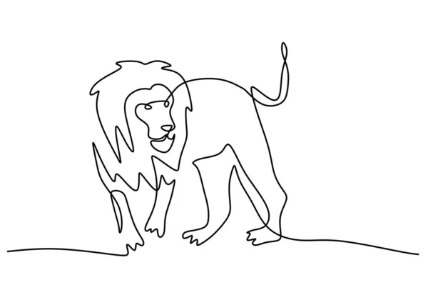 Одна Сплошная Линия Большого Льва День Льва Белом Фоне — стоковый вектор