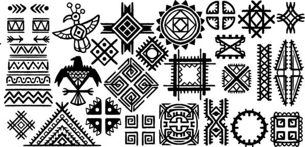 Tribal Mão Étnica Desenho Conjunto Elementos Conjunto Desenho Tribal Indiano — Vetor de Stock