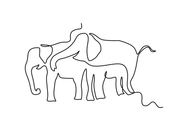 Jedna Souvislá Linie Sloní Pár Pro Světový Sloní Den Izolované — Stockový vektor