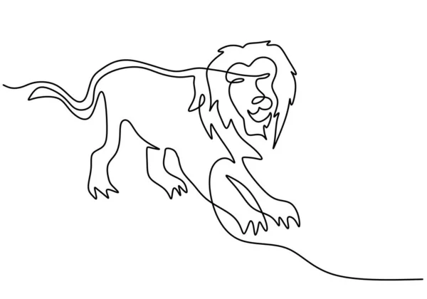 Una Sola Línea Continua León Lindo Para Día Del León — Vector de stock