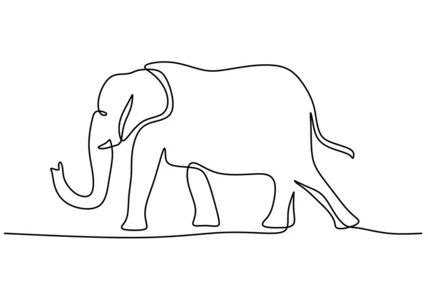 Una Sola Línea Continua Elefante Grande Para Día Del Elefante — Vector de stock