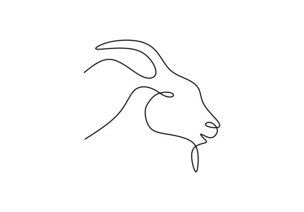 One Continuous Single Line Hand Drawn Goat Sheep Head Isolated — Stock Vector