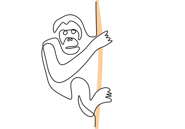 Jedna Ciągła Linia Wspinaczki Orangutan Międzynarodowy Dzień Orangutan Odizolowany Białym — Wektor stockowy