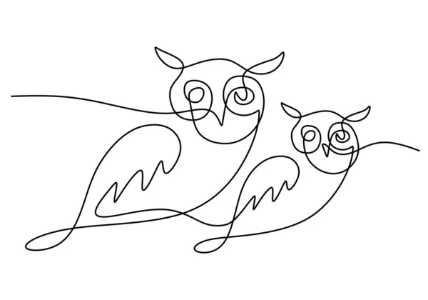 One Continuous Single Line Two Owl International Owl Awareness Day — Stock Vector