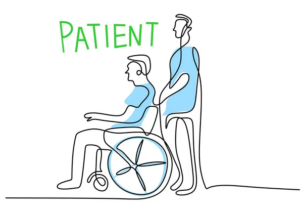 Une Seule Ligne Continue Médecin Pousser Patient Isolé Sur Fond — Image vectorielle
