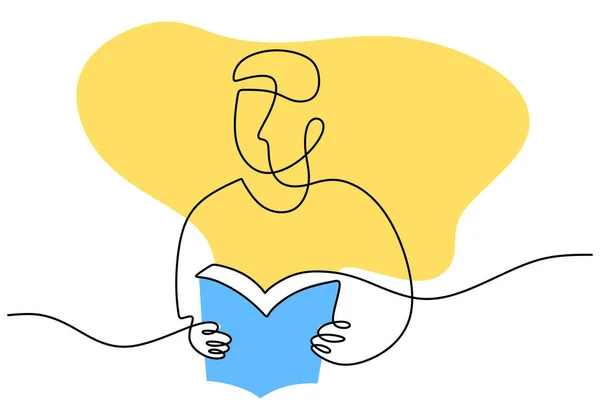 Una Sola Línea Continua Hombre Leer Libro Aislado Sobre Fondo — Vector de stock