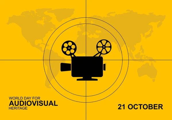 Día Mundial Del Patrimonio Audiovisual Con Gran Cámara Mapa Tierra — Archivo Imágenes Vectoriales