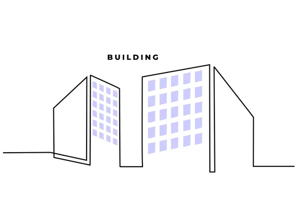 白地に隔離された二つの建物を建設する一本の連続的な一列 — ストックベクタ