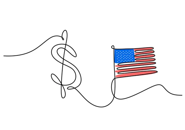 Jedna Ciągła Linia Patriotycznego Dnia Dolarem Amerykańską Flagą Odizolowaną Białym — Wektor stockowy