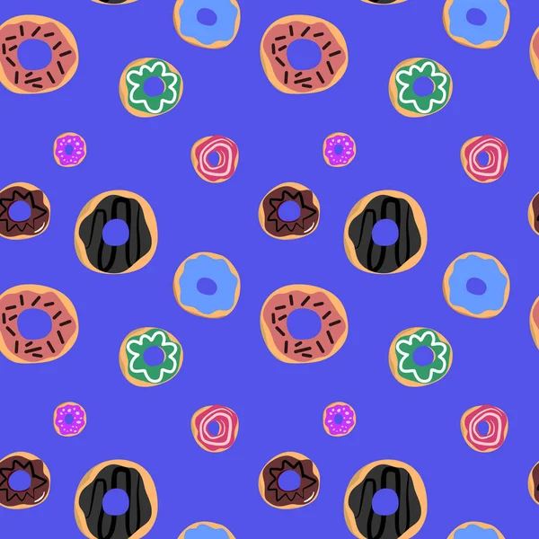 Donuts Mignons Motif Sans Couture Isolé Sur Fond Bleu — Image vectorielle