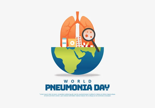 Antecedentes Del Día Mundial Neumonía Con Pulmón Medicina Tierra Globo — Vector de stock