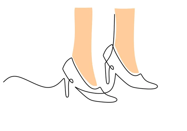 一个连续的单行可爱的高跟鞋孤立在白色的背景 — 图库矢量图片