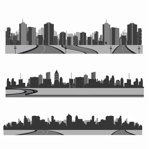 Vector illustration.highway silhouet .city skyline — Stockvector