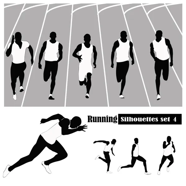 Ilustración vectorial .Athletes corriendo en una pista — Vector de stock