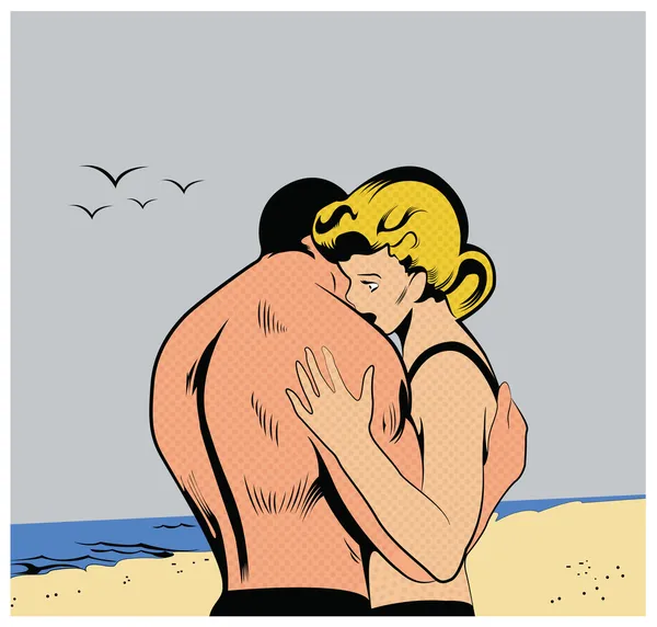 Pop art plage amour — Image vectorielle