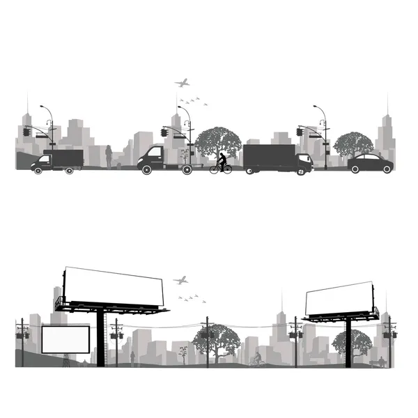 Vektör illustration.outdoor billboard ve şehir trafiği — Stok Vektör