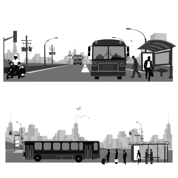 Vector Illustration: Bus station.Public transportation Stock Illustration