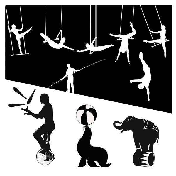 Silhouettes vectorielles.Spectacle cirque — Image vectorielle