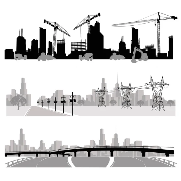 Construction,energy distribution and highway silhouette Royalty Free Stock Vectors