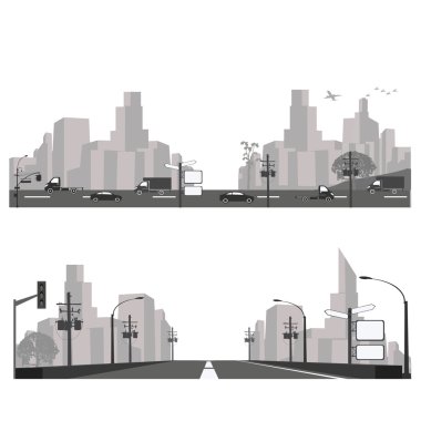 illustration.city manzarası ve Otoban siluet vektör