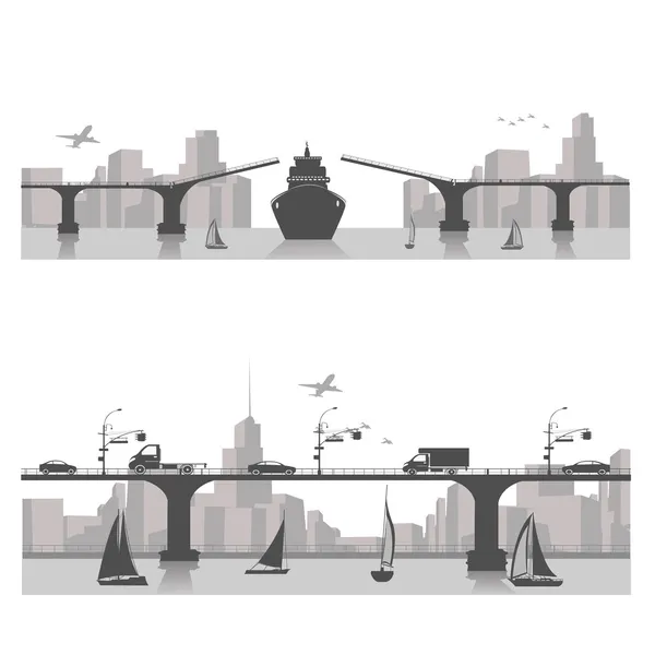 Illustrazione vettoriale.Città ponte paesaggio — Vettoriale Stock
