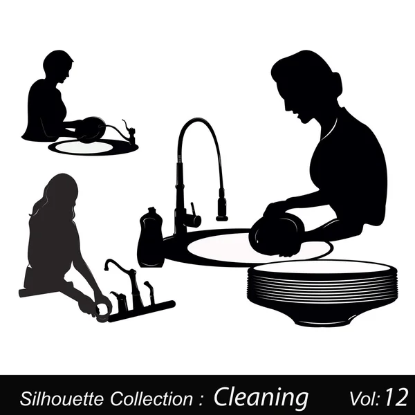 Vector Illustration: Dish Washing silhouette — Stock Vector